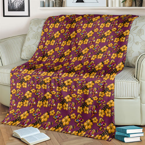 Brisbane Broncos Mascot Blanket Tropical Hibiscus Floral Seamless Rugby Mascot