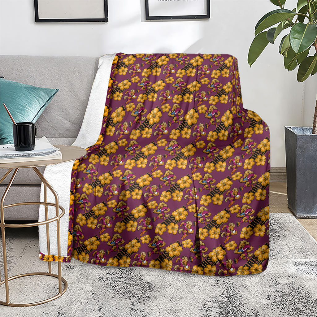 Brisbane Broncos Mascot Blanket Tropical Hibiscus Floral Seamless Rugby Mascot