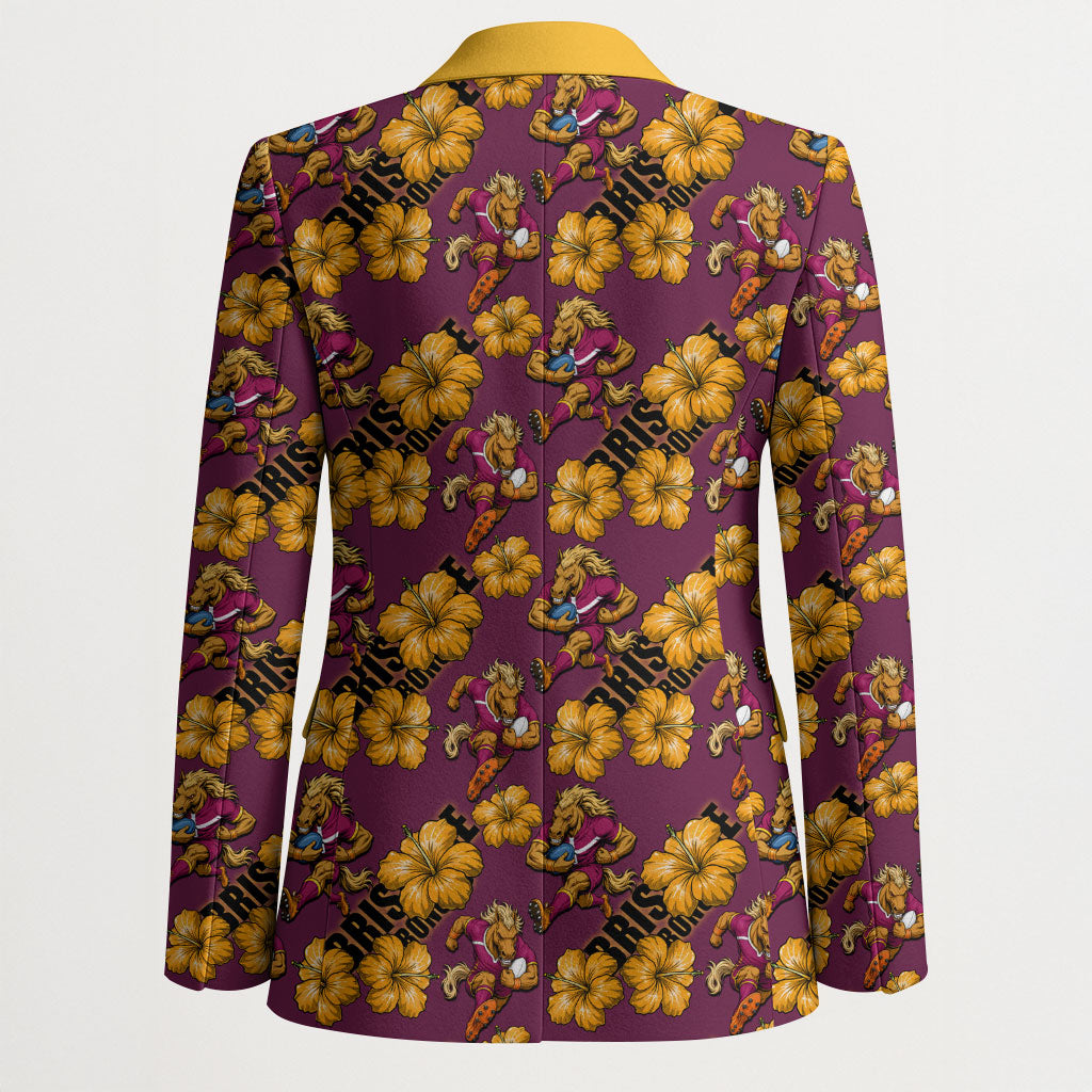 Brisbane Broncos Mascot Blazer Tropical Hibiscus Floral Seamless Rugby Mascot