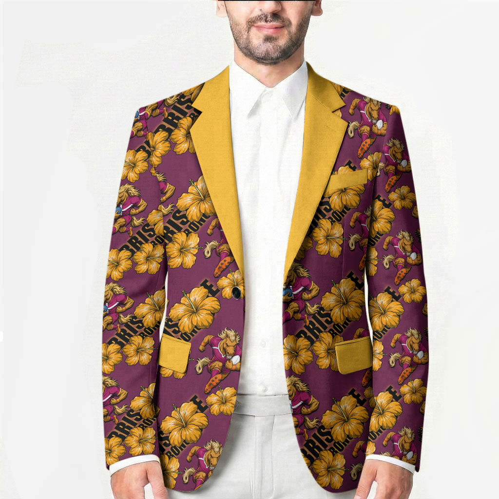 Brisbane Broncos Mascot Blazer Tropical Hibiscus Floral Seamless Rugby Mascot