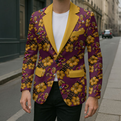 Brisbane Broncos Mascot Blazer Tropical Hibiscus Floral Seamless Rugby Mascot