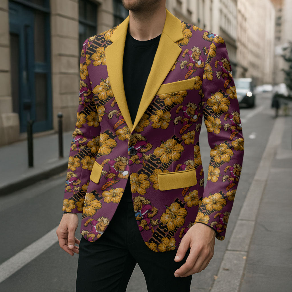 Brisbane Broncos Mascot Blazer Tropical Hibiscus Floral Seamless Rugby Mascot