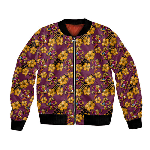 Brisbane Broncos Mascot Bomber Jacket Tropical Hibiscus Floral Seamless Rugby Mascot