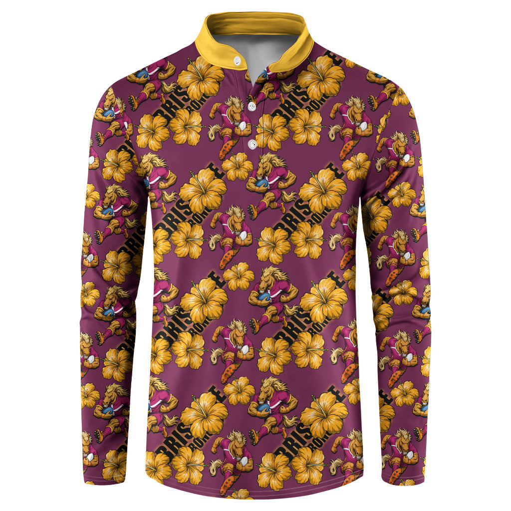 Brisbane Broncos Mascot Button Sweatshirt Tropical Hibiscus Floral Seamless Rugby Mascot