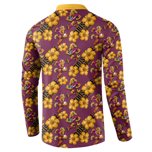 Brisbane Broncos Mascot Button Sweatshirt Tropical Hibiscus Floral Seamless Rugby Mascot