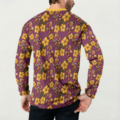 Brisbane Broncos Mascot Button Sweatshirt Tropical Hibiscus Floral Seamless Rugby Mascot
