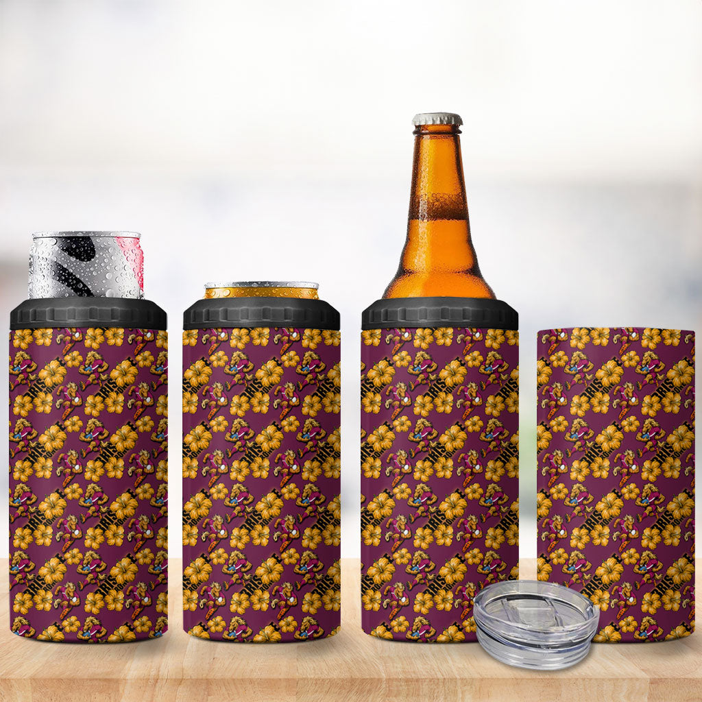 Brisbane Broncos Mascot 4 in 1 Can Cooler Tumbler Tropical Hibiscus Floral Seamless Rugby Mascot