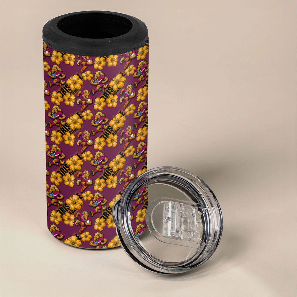 Brisbane Broncos Mascot 4 in 1 Can Cooler Tumbler Tropical Hibiscus Floral Seamless Rugby Mascot