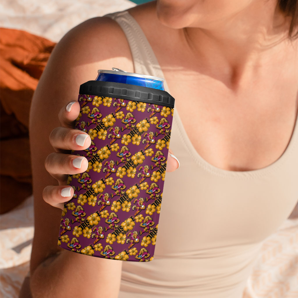 Brisbane Broncos Mascot 4 in 1 Can Cooler Tumbler Tropical Hibiscus Floral Seamless Rugby Mascot