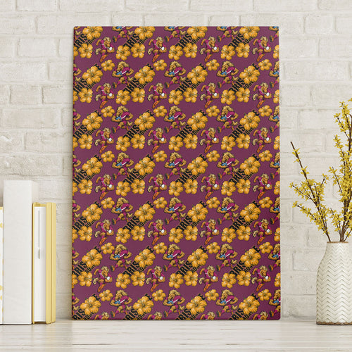 Brisbane Broncos Mascot Canvas Wall Art Tropical Hibiscus Floral Seamless Rugby Mascot