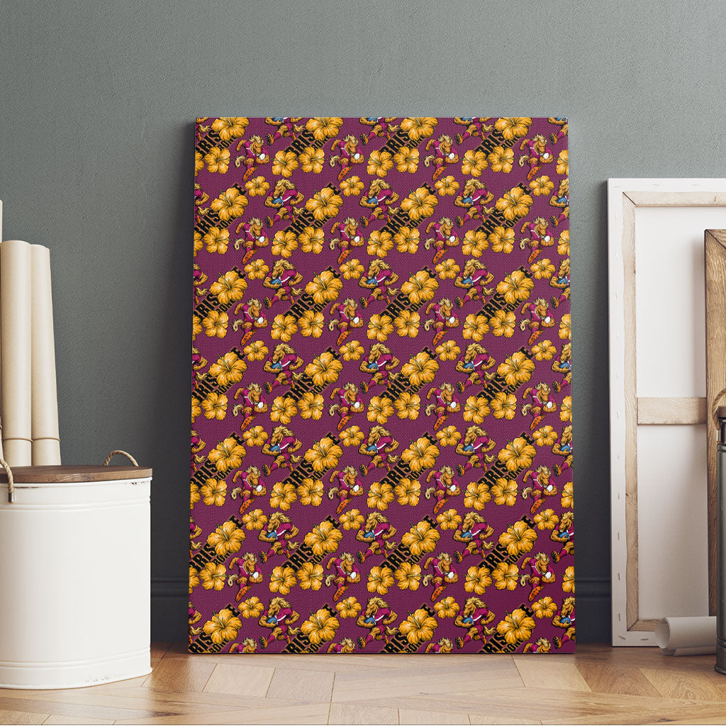 Brisbane Broncos Mascot Canvas Wall Art Tropical Hibiscus Floral Seamless Rugby Mascot