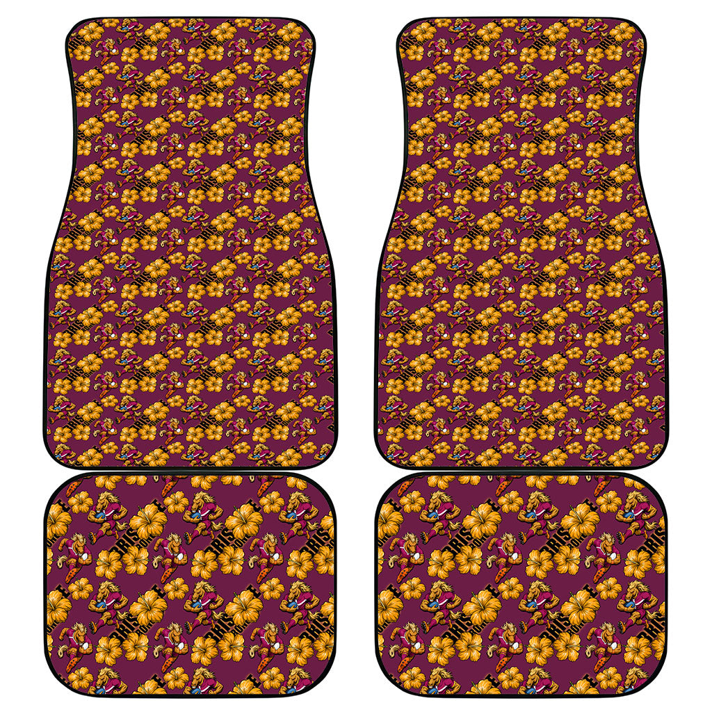 Brisbane Broncos Mascot Car Mats Tropical Hibiscus Floral Seamless Rugby Mascot