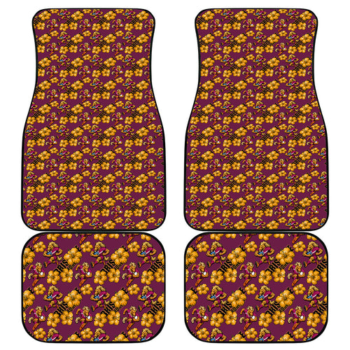 Brisbane Broncos Mascot Car Mats Tropical Hibiscus Floral Seamless Rugby Mascot