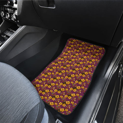 Brisbane Broncos Mascot Car Mats Tropical Hibiscus Floral Seamless Rugby Mascot