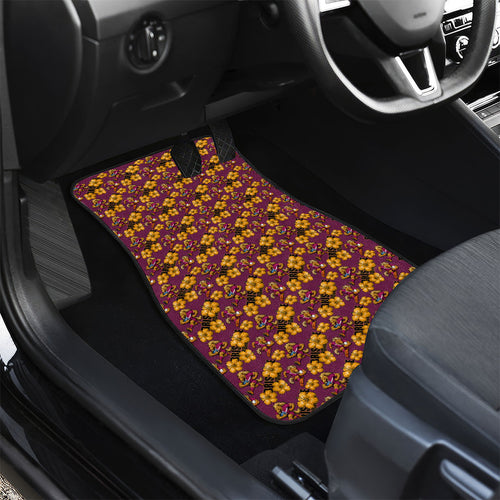 Brisbane Broncos Mascot Car Mats Tropical Hibiscus Floral Seamless Rugby Mascot