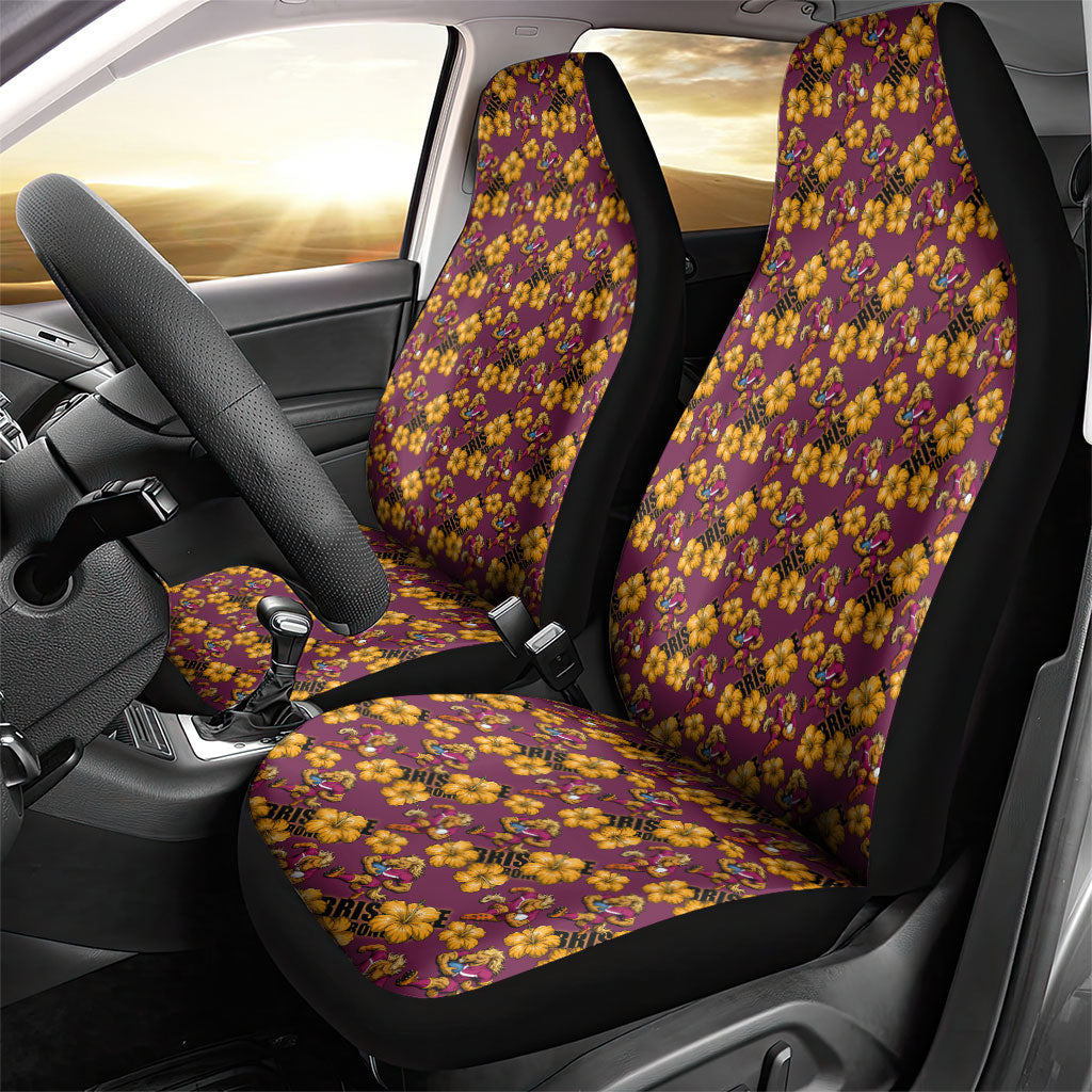 Brisbane Broncos Mascot Car Seat Cover Tropical Hibiscus Floral Seamless Rugby Mascot