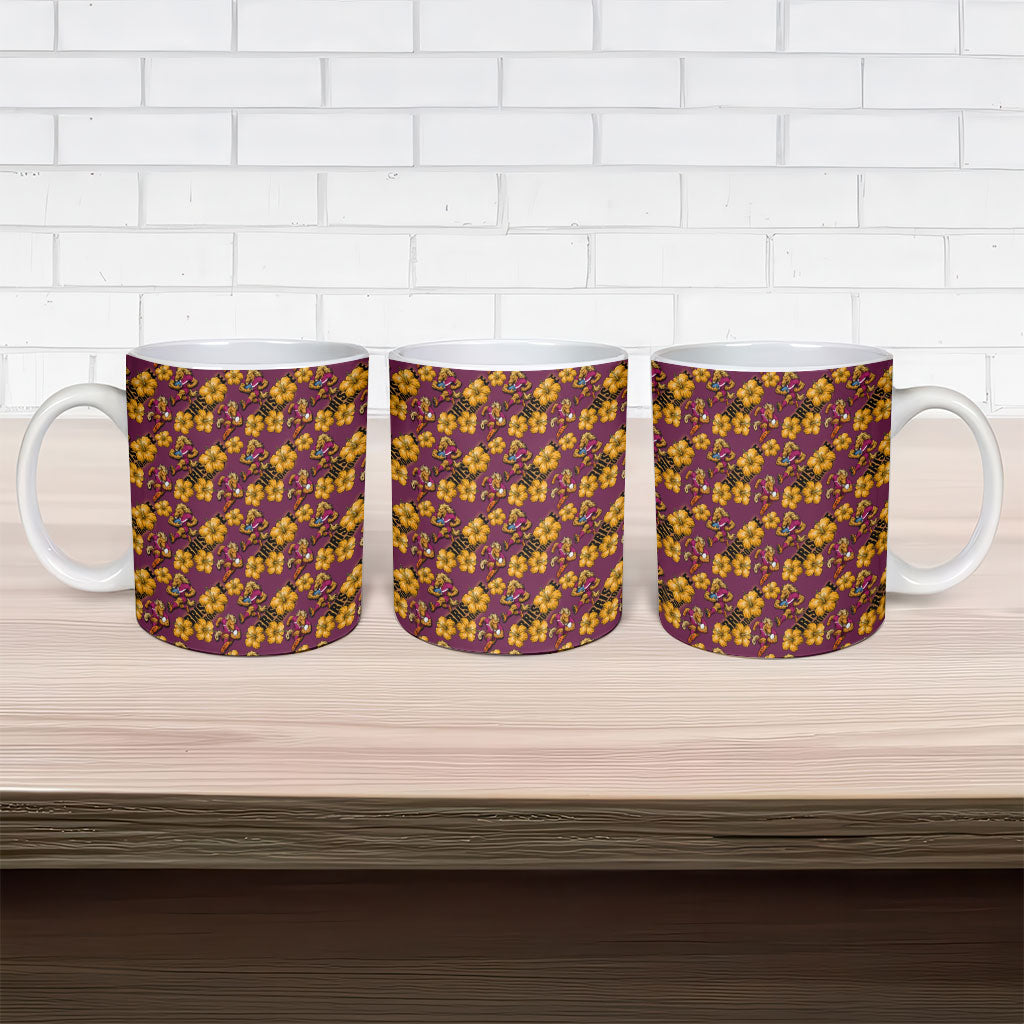 Brisbane Broncos Mascot Ceramic Mug Tropical Hibiscus Floral Seamless Rugby Mascot