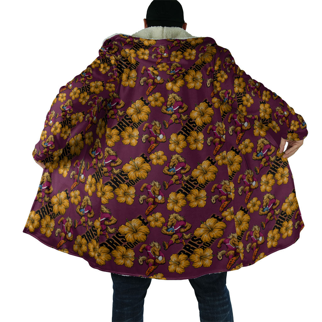 Brisbane Broncos Mascot Cloak Tropical Hibiscus Floral Seamless Rugby Mascot