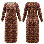 Brisbane Broncos Mascot Couples Matching Long Sleeve Bodycon Dress and Hawaiian Shirt Tropical Hibiscus Floral Seamless Rugby Mascot