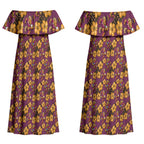 Brisbane Broncos Mascot Couples Matching Off Shoulder Maxi Dress and Long Sleeve Button Shirt Tropical Hibiscus Floral Seamless Rugby Mascot