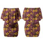 Brisbane Broncos Mascot Couples Matching Off Shoulder Short Dress and Hawaiian Shirt Tropical Hibiscus Floral Seamless Rugby Mascot