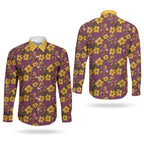 Brisbane Broncos Mascot Couples Matching Off Shoulder Short Dress and Long Sleeve Button Shirt Tropical Hibiscus Floral Seamless Rugby Mascot