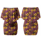 Brisbane Broncos Mascot Couples Matching Off Shoulder Short Dress and Long Sleeve Button Shirt Tropical Hibiscus Floral Seamless Rugby Mascot