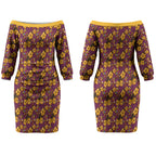 Brisbane Broncos Mascot Couples Matching Off The Shoulder Long Sleeve Dress and Long Sleeve Button Shirt Tropical Hibiscus Floral Seamless Rugby Mascot