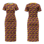 Brisbane Broncos Mascot Couples Matching Short Sleeve Bodycon Dress and Hawaiian Shirt Tropical Hibiscus Floral Seamless Rugby Mascot