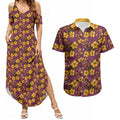 Brisbane Broncos Mascot Couples Matching Summer Maxi Dress and Hawaiian Shirt Tropical Hibiscus Floral Seamless Rugby Mascot