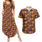 Brisbane Broncos Mascot Couples Matching Summer Maxi Dress and Hawaiian Shirt Tropical Hibiscus Floral Seamless Rugby Mascot