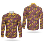 Brisbane Broncos Mascot Couples Matching Summer Maxi Dress and Long Sleeve Button Shirt Tropical Hibiscus Floral Seamless Rugby Mascot