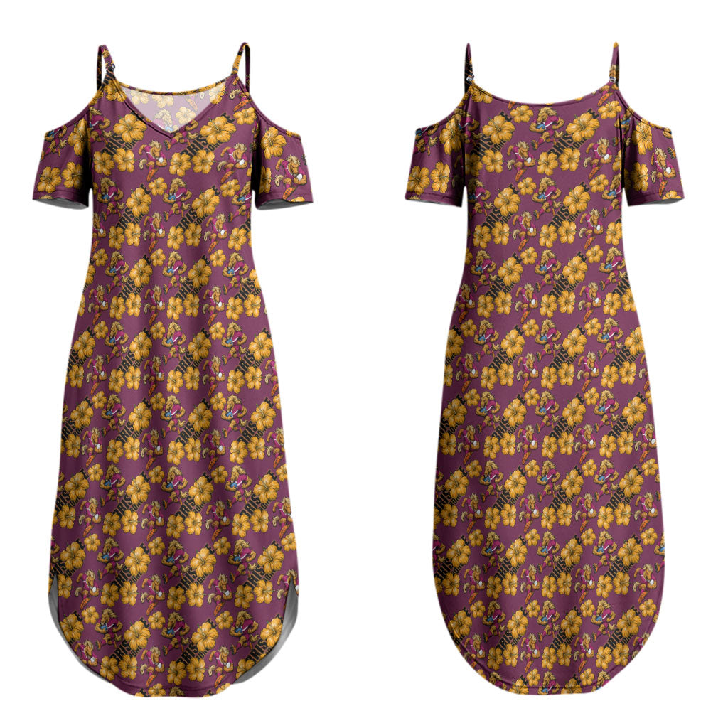 Brisbane Broncos Mascot Couples Matching Summer Maxi Dress and Long Sleeve Button Shirt Tropical Hibiscus Floral Seamless Rugby Mascot