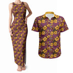 Brisbane Broncos Mascot Couples Matching Tank Maxi Dress and Hawaiian Shirt Tropical Hibiscus Floral Seamless Rugby Mascot