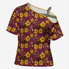 Brisbane Broncos Mascot Cross Shoulder Shirt Tropical Hibiscus Floral Seamless Rugby Mascot