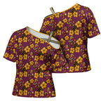 Brisbane Broncos Mascot Cross Shoulder Shirt Tropical Hibiscus Floral Seamless Rugby Mascot