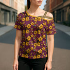 Brisbane Broncos Mascot Cross Shoulder Shirt Tropical Hibiscus Floral Seamless Rugby Mascot
