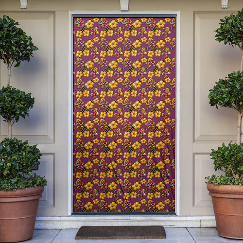 Brisbane Broncos Mascot Door Cover Tropical Hibiscus Floral Seamless Rugby Mascot