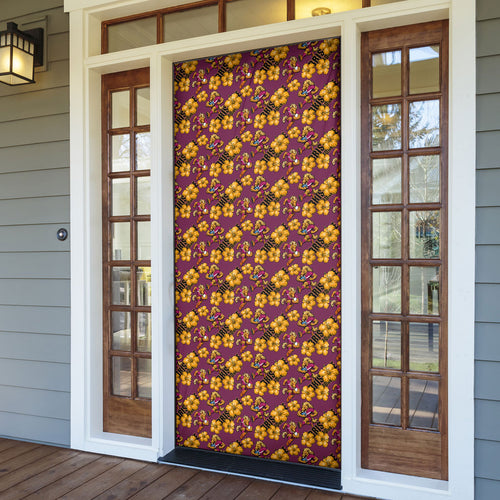 Brisbane Broncos Mascot Door Cover Tropical Hibiscus Floral Seamless Rugby Mascot
