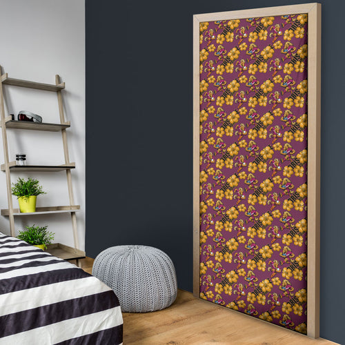 Brisbane Broncos Mascot Door Cover Tropical Hibiscus Floral Seamless Rugby Mascot