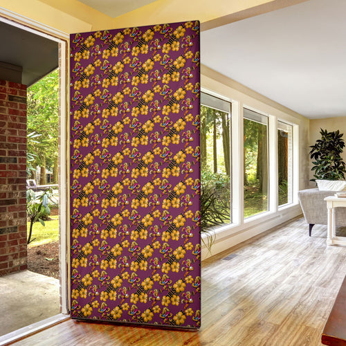 Brisbane Broncos Mascot Door Cover Tropical Hibiscus Floral Seamless Rugby Mascot