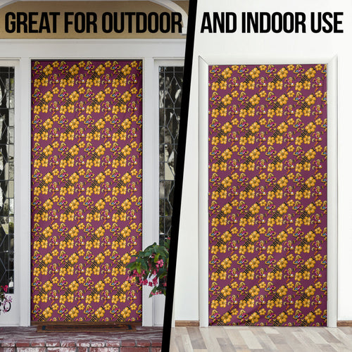 Brisbane Broncos Mascot Door Cover Tropical Hibiscus Floral Seamless Rugby Mascot