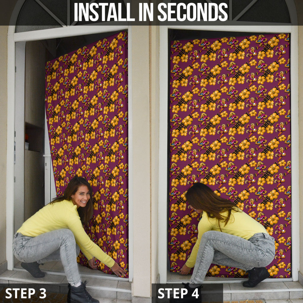 Brisbane Broncos Mascot Door Cover Tropical Hibiscus Floral Seamless Rugby Mascot