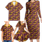 Brisbane Broncos Mascot Family Matching Long Sleeve Bodycon Dress and Hawaiian Shirt Tropical Hibiscus Floral Seamless Rugby Mascot