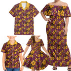 Brisbane Broncos Mascot Family Matching Off Shoulder Maxi Dress and Hawaiian Shirt Tropical Hibiscus Floral Seamless Rugby Mascot