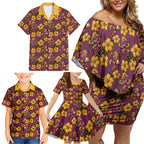 Brisbane Broncos Mascot Family Matching Off Shoulder Short Dress and Hawaiian Shirt Tropical Hibiscus Floral Seamless Rugby Mascot