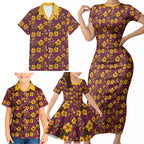 Brisbane Broncos Mascot Family Matching Short Sleeve Bodycon Dress and Hawaiian Shirt Tropical Hibiscus Floral Seamless Rugby Mascot