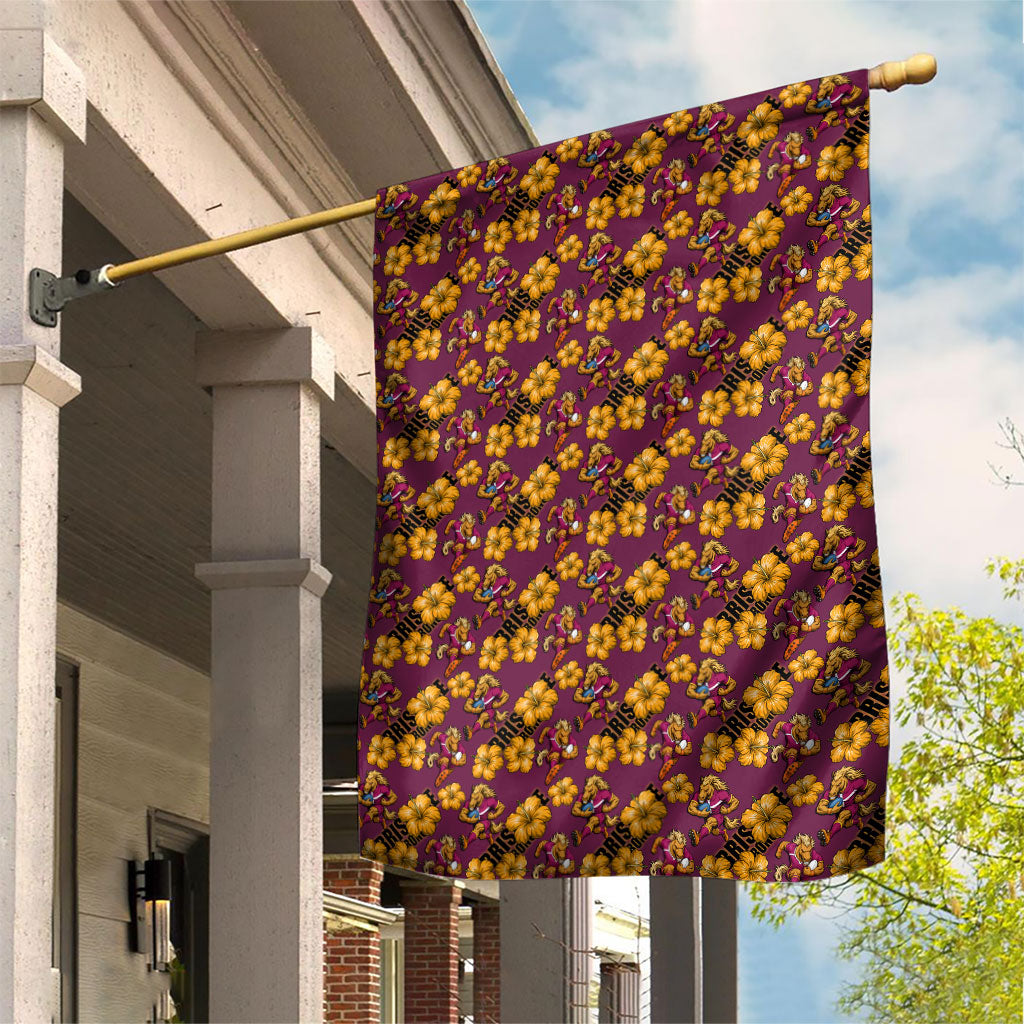 Brisbane Broncos Mascot Garden Flag Tropical Hibiscus Floral Seamless Rugby Mascot