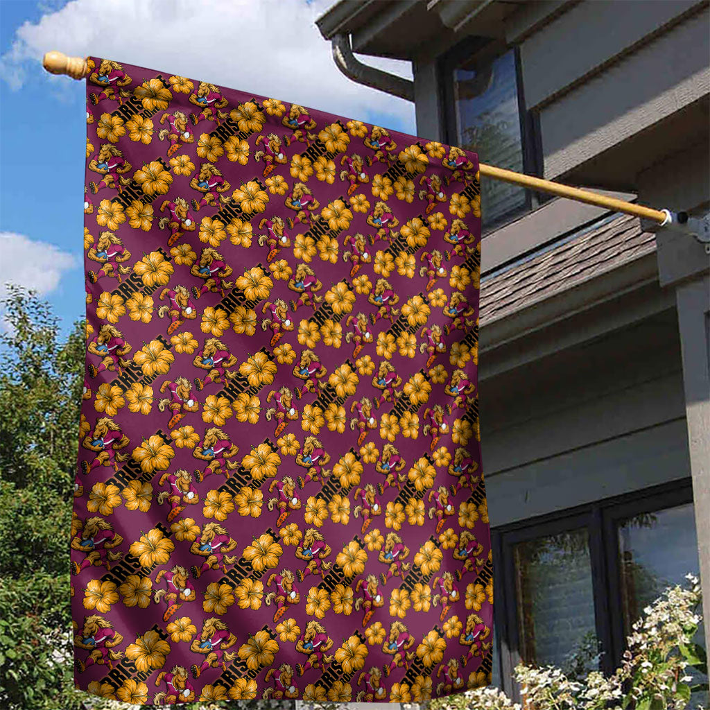 Brisbane Broncos Mascot Garden Flag Tropical Hibiscus Floral Seamless Rugby Mascot
