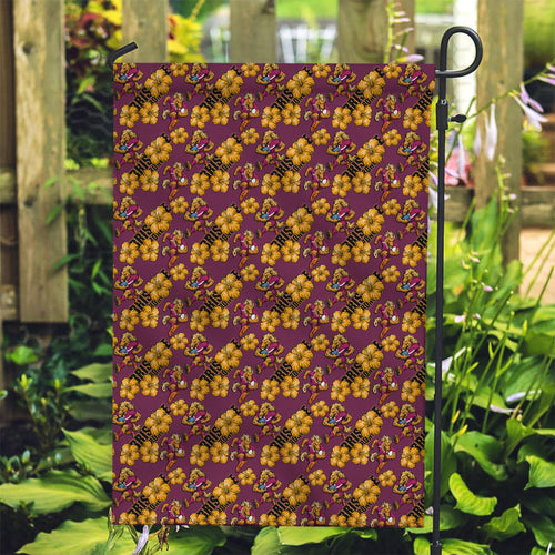 Brisbane Broncos Mascot Garden Flag Tropical Hibiscus Floral Seamless Rugby Mascot